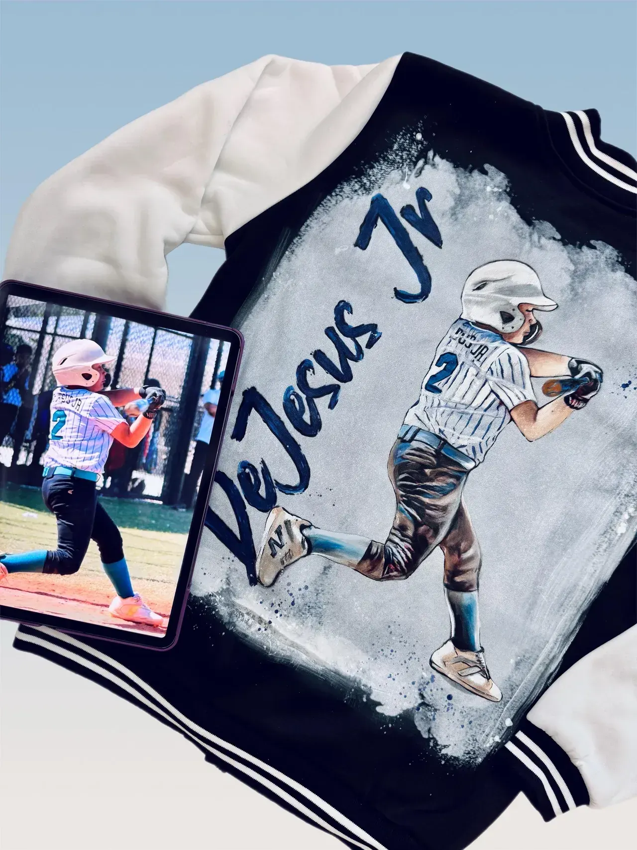 Hand-painted Baseball Portrait Bomber Jacket