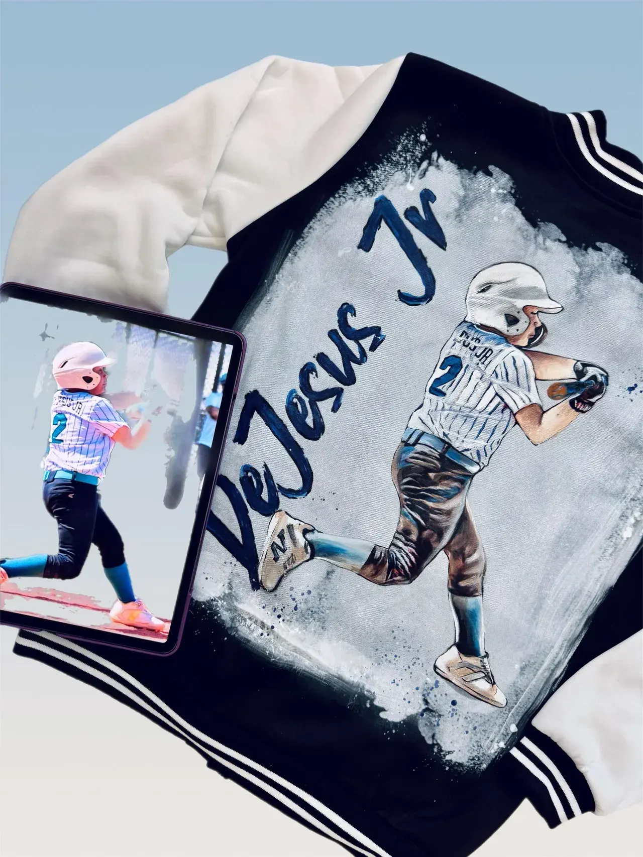 Hand-painted Baseball Portrait Bomber Jacket