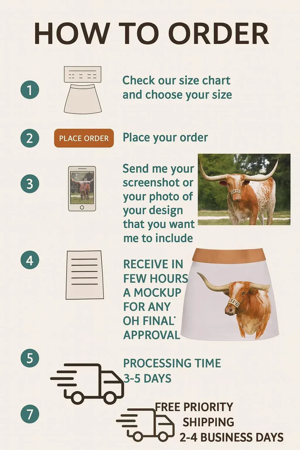 Hand-painted Longhorn Skirt