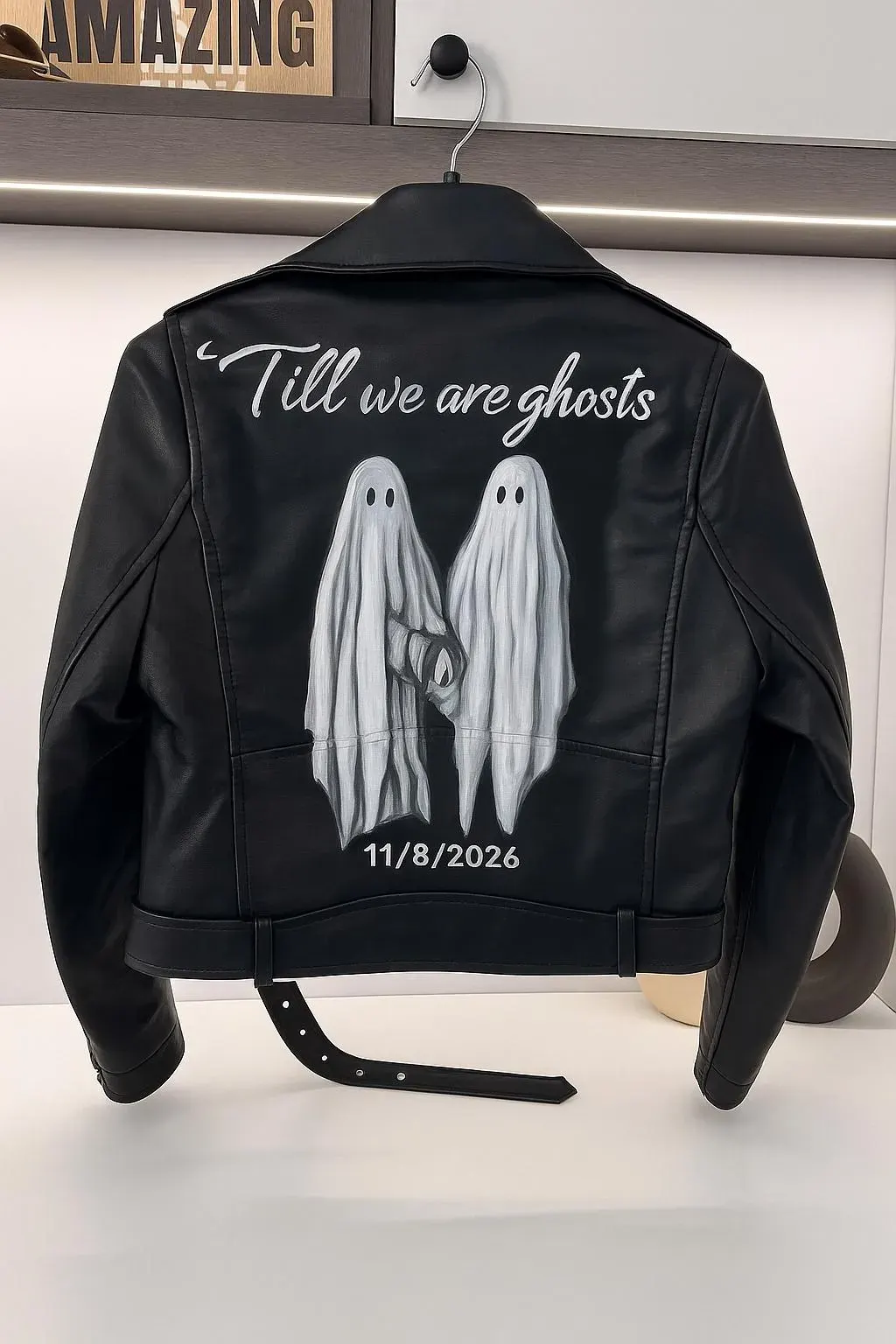 Hand-painted Vegan Leather Couple Jacket, Gothic Ghost…