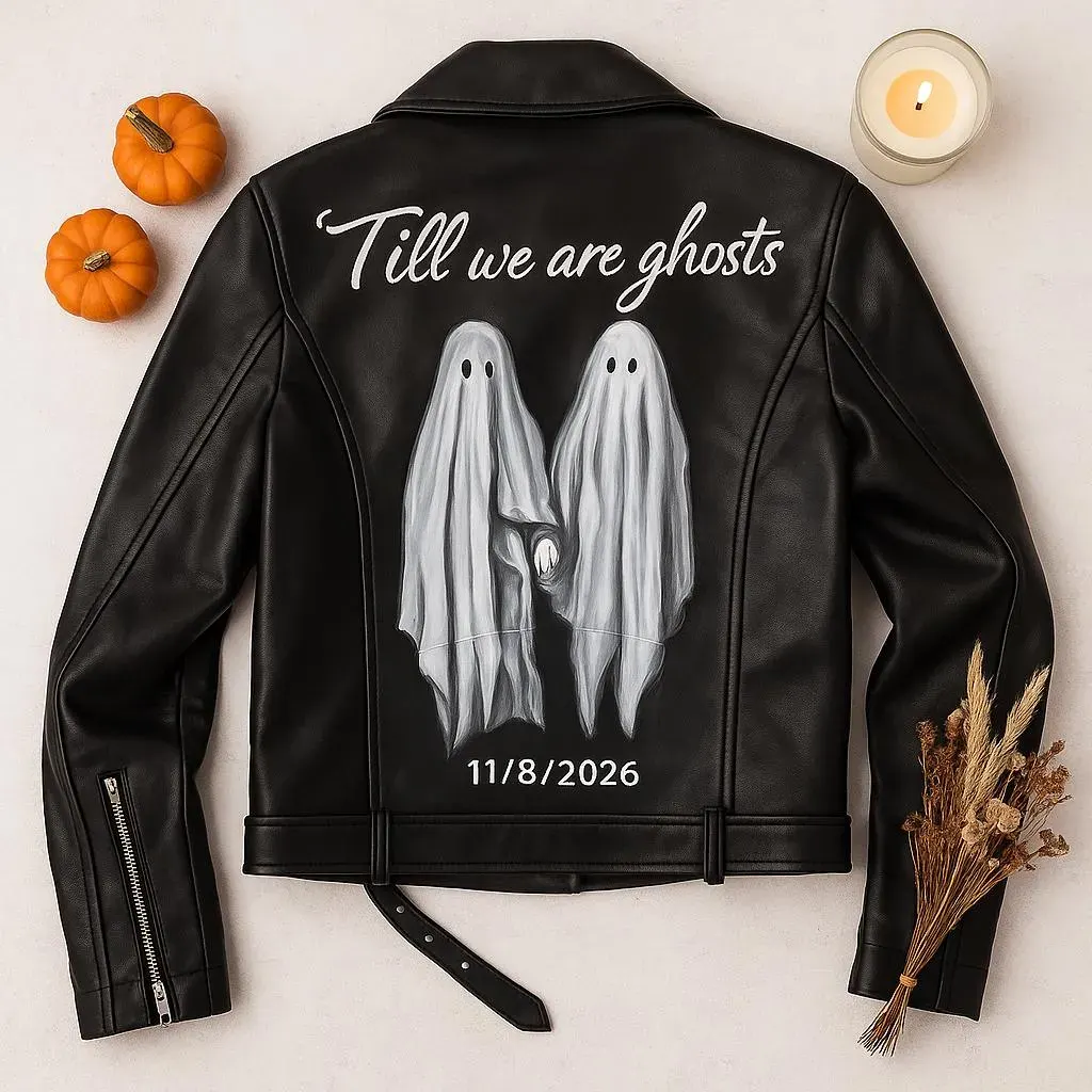 Hand-painted Vegan Leather Couple Jacket, Gothic Ghost…
