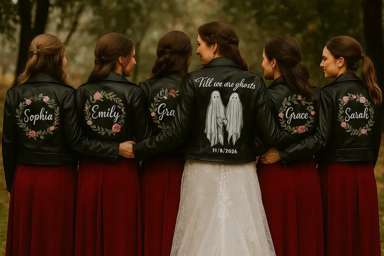 Hand-painted Vegan Leather Couple Jacket, Gothic Ghost…