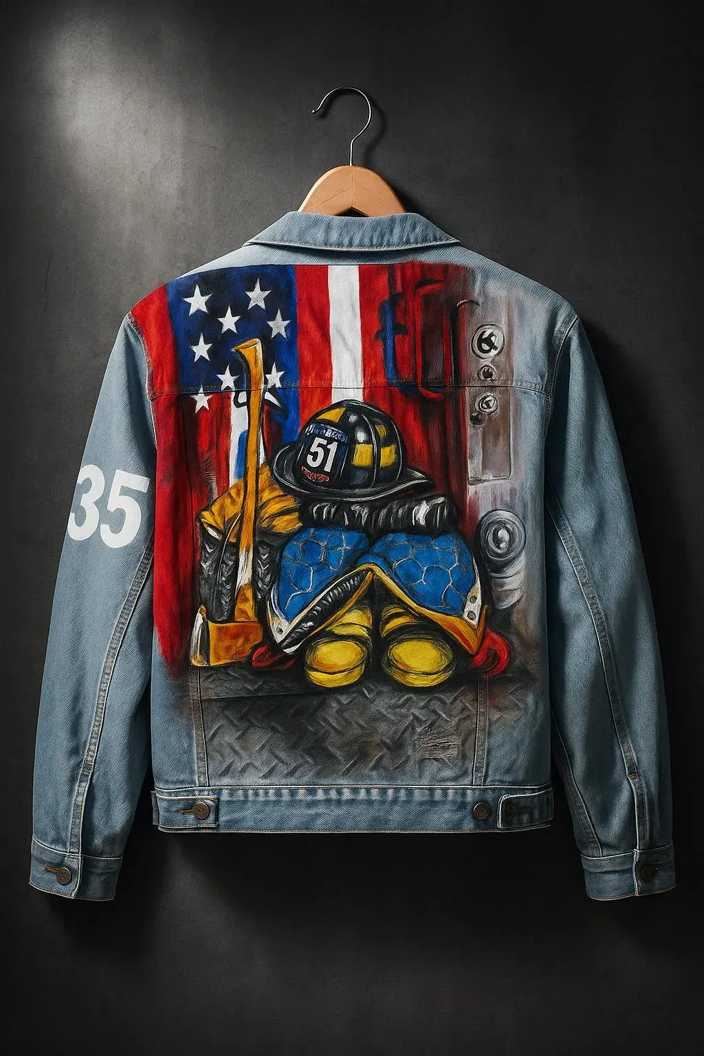 Hand-painted Firefighter Denim Jacket