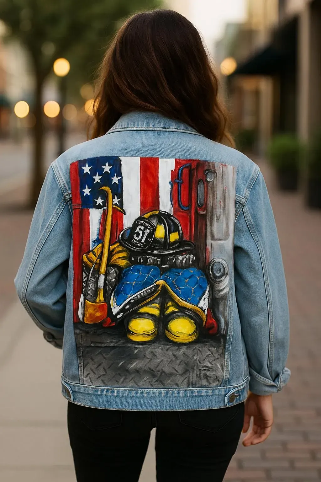 Hand-painted Firefighter Denim Jacket