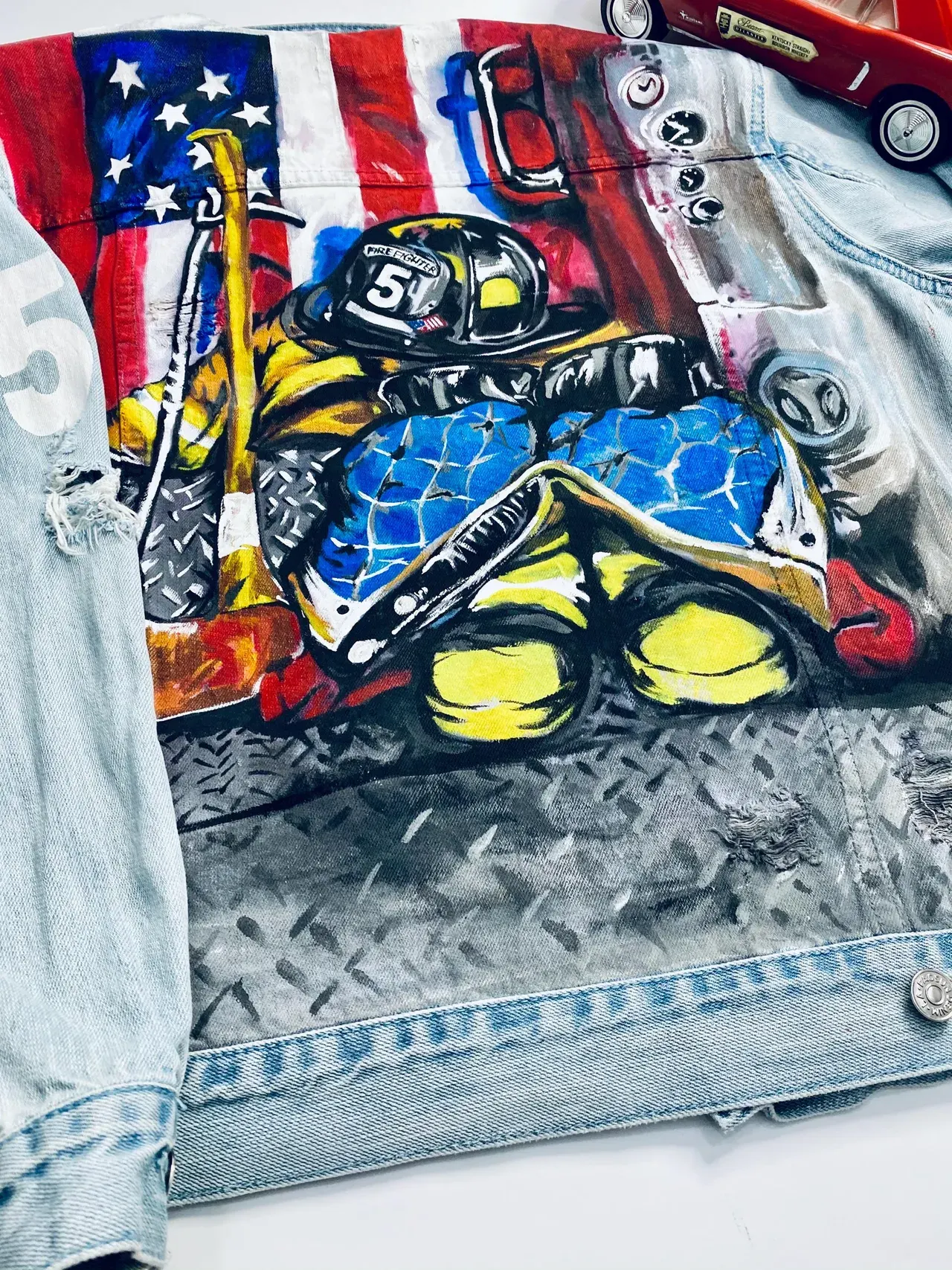Hand-painted Firefighter Denim Jacket