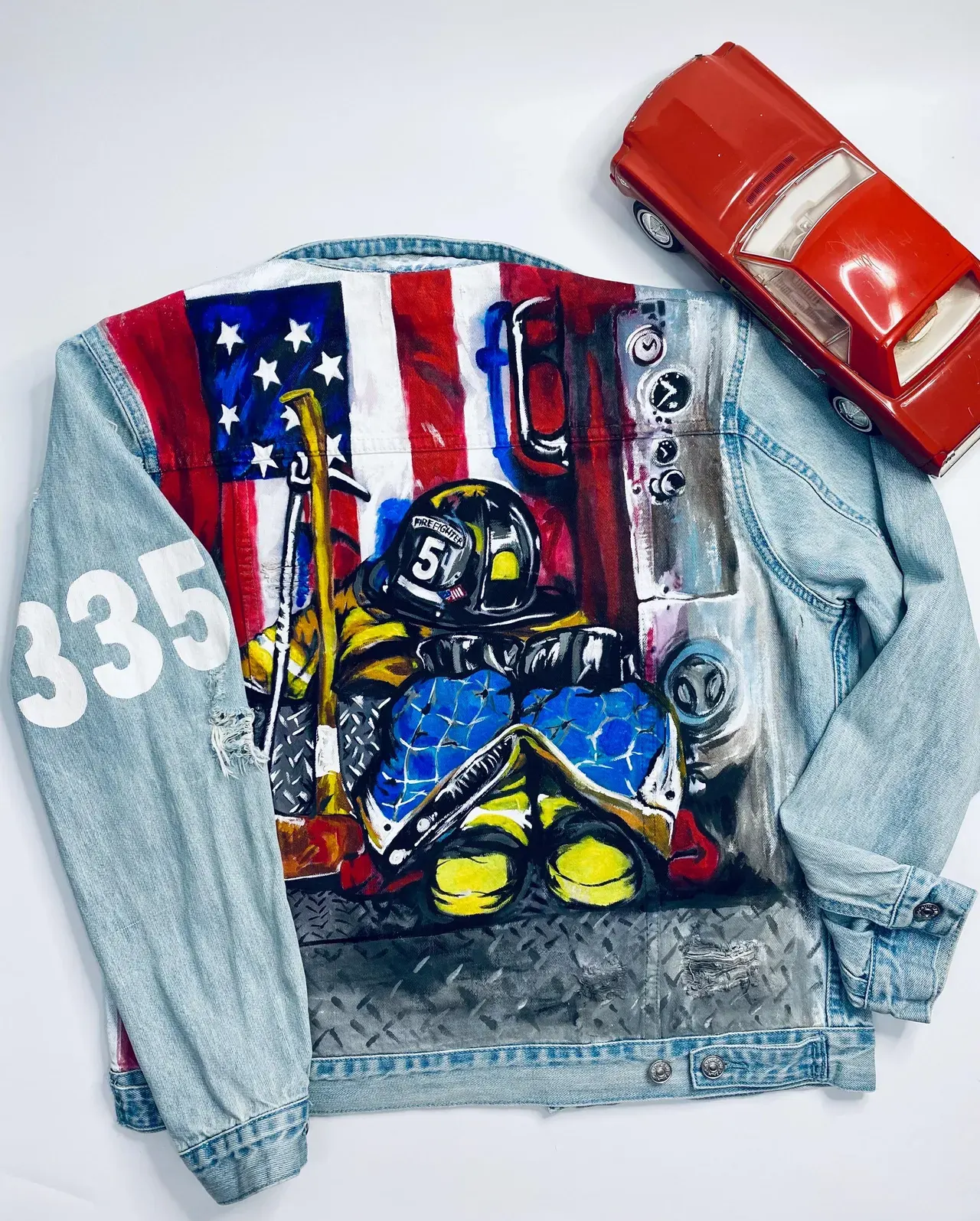 Hand-painted Firefighter Denim Jacket