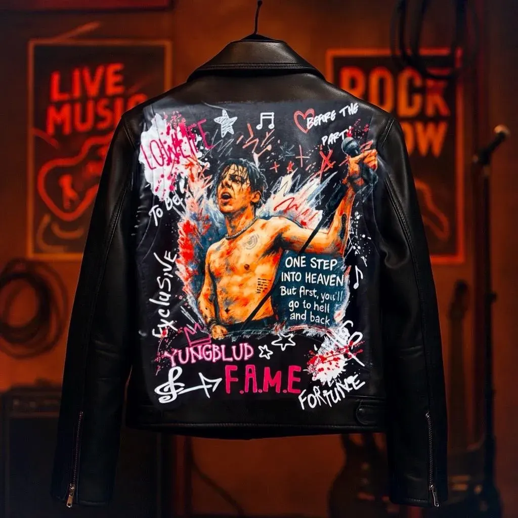Hand Painted Portrait Leather Jacket