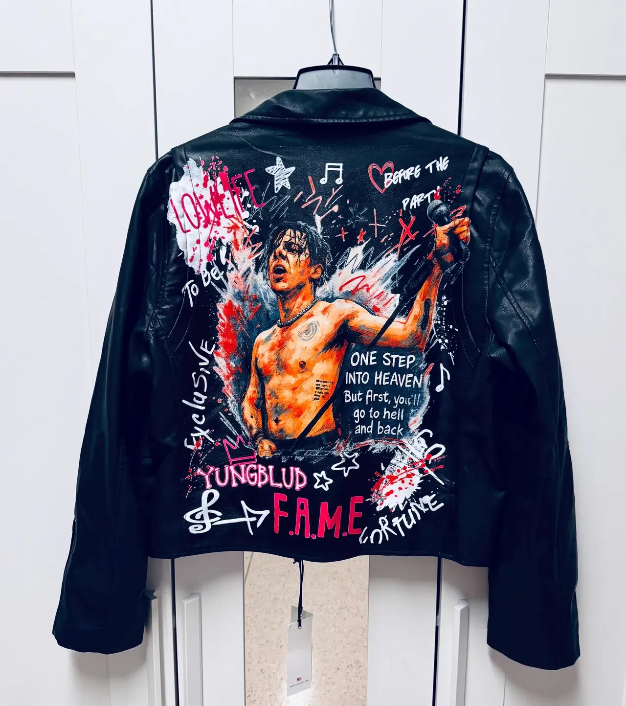 Hand Painted Portrait Leather Jacket