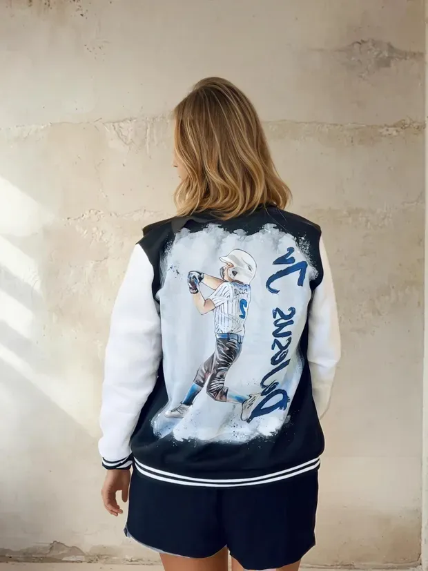 Hand-painted Baseball Portrait Bomber Jacket